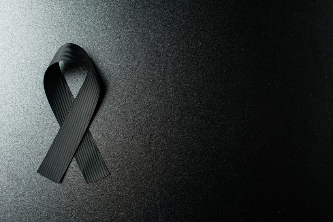 Top View Black Bow As Mourning Symbol Dark Wall