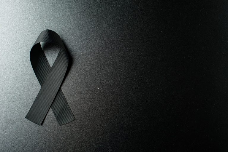 Top View Black Bow As Mourning Symbol Dark Wall